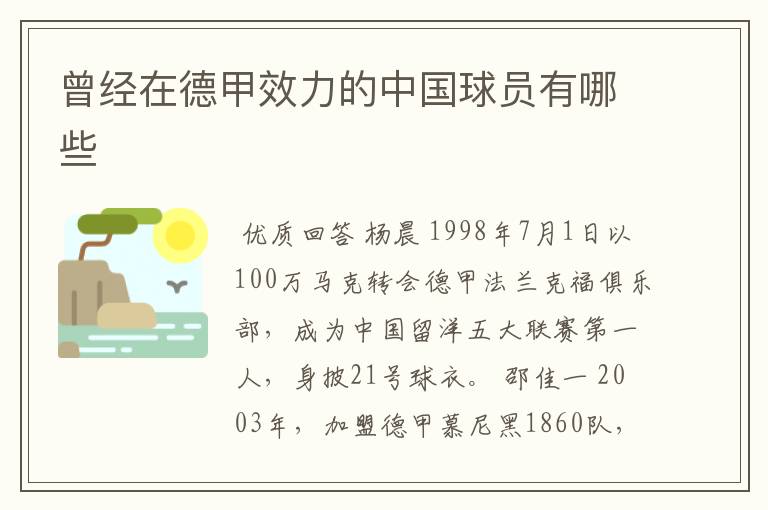 曾经在德甲效力的中国球员有哪些