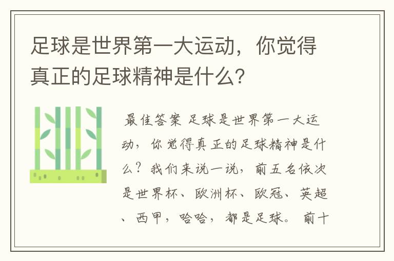 足球是世界第一大运动，你觉得真正的足球精神是什么？