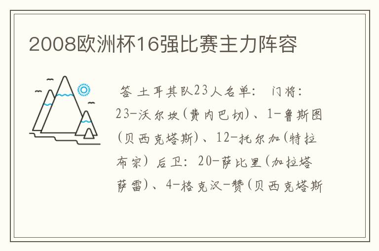 2008欧洲杯16强比赛主力阵容