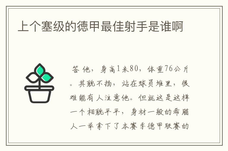 上个塞级的徳甲最佳射手是谁啊