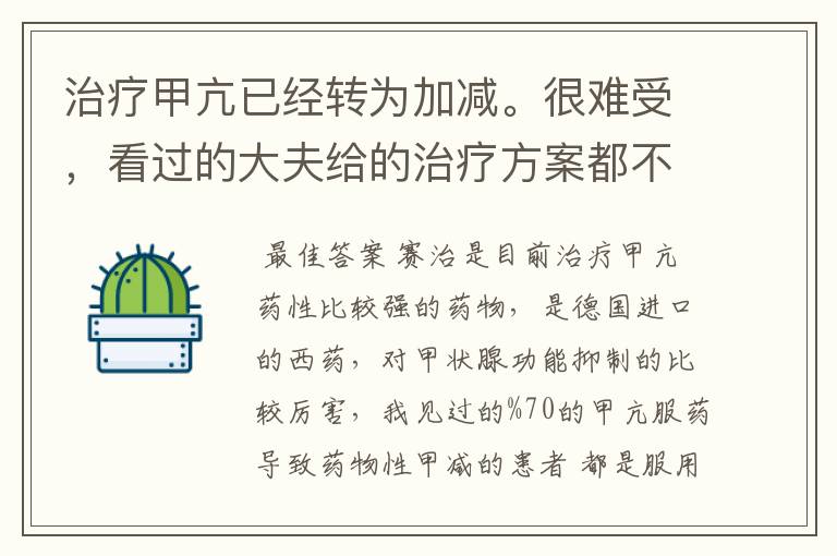 治疗甲亢已经转为加减。很难受，看过的大夫给的治疗方案都不同，很苦恼。