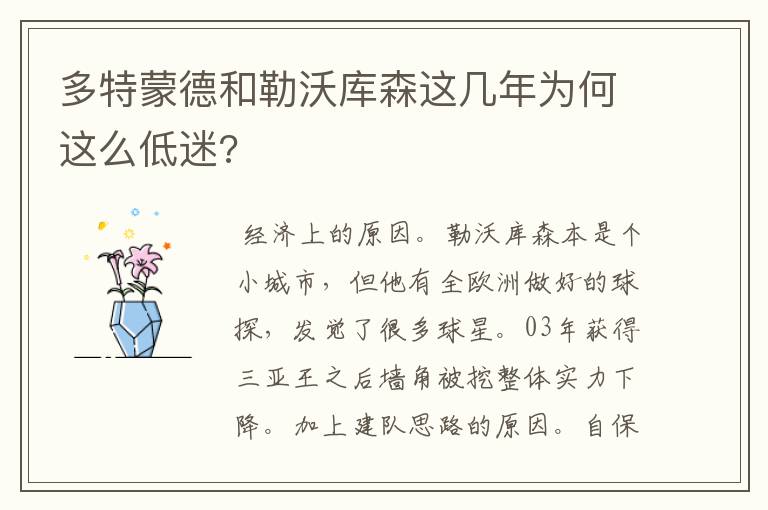 多特蒙德和勒沃库森这几年为何这么低迷?