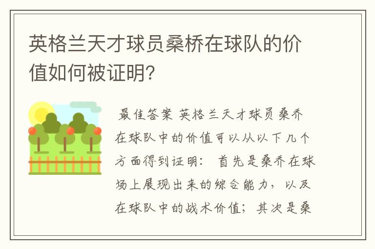 英格兰天才球员桑桥在球队的价值如何被证明？