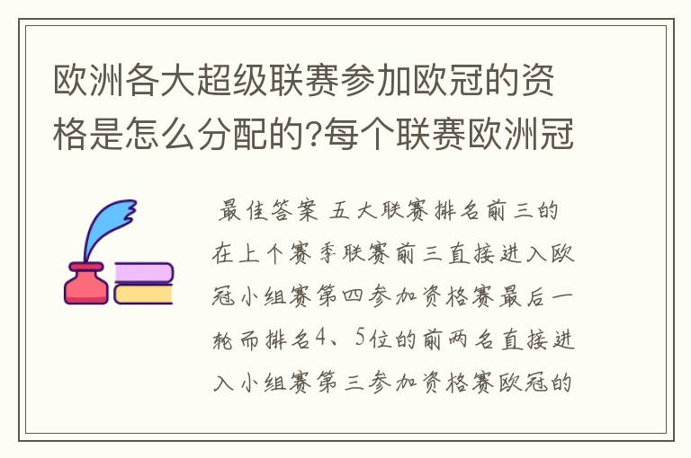 欧洲各大超级联赛参加欧冠的资格是怎么分配的?每个联赛欧洲冠军杯参赛队