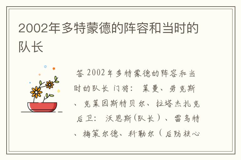 2002年多特蒙德的阵容和当时的队长