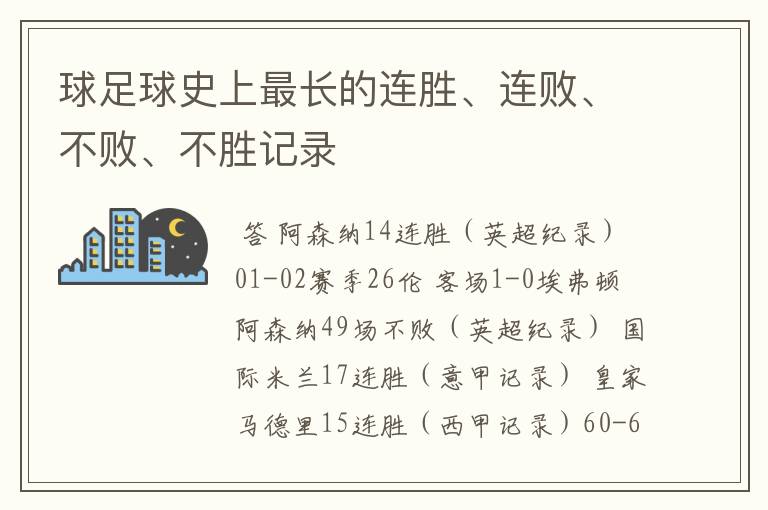 球足球史上最长的连胜、连败、不败、不胜记录