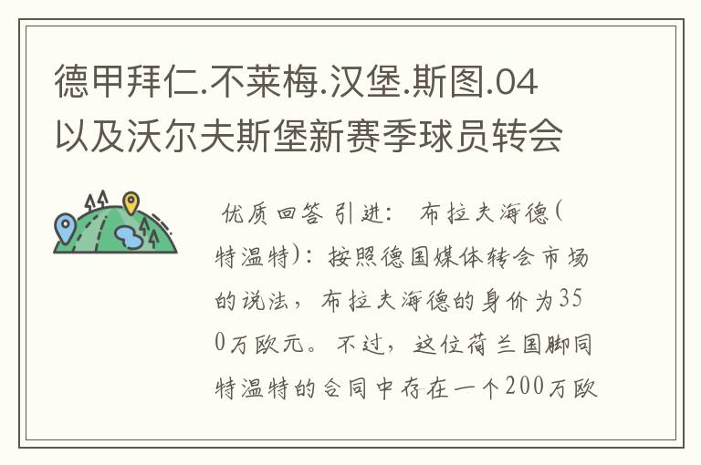 德甲拜仁.不莱梅.汉堡.斯图.04以及沃尔夫斯堡新赛季球员转会一览