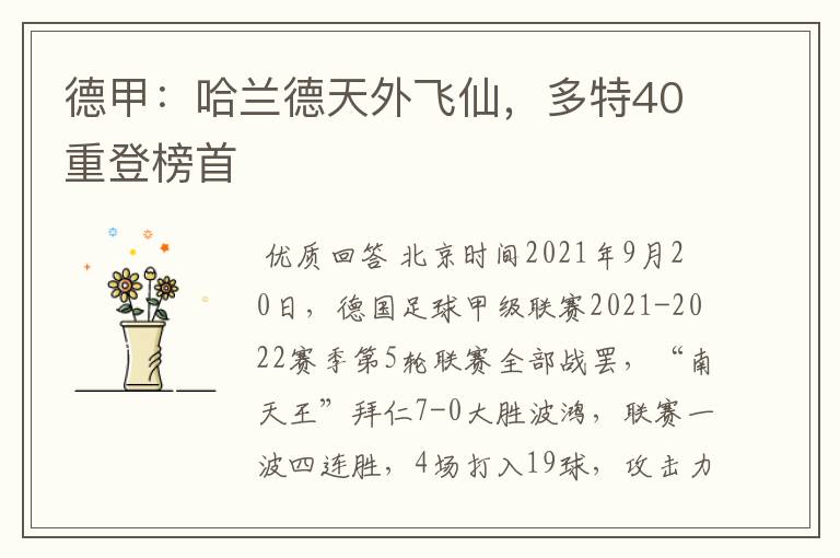 德甲：哈兰德天外飞仙，多特40重登榜首