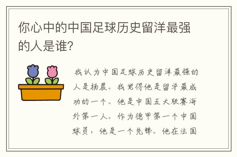 你心中的中国足球历史留洋最强的人是谁？