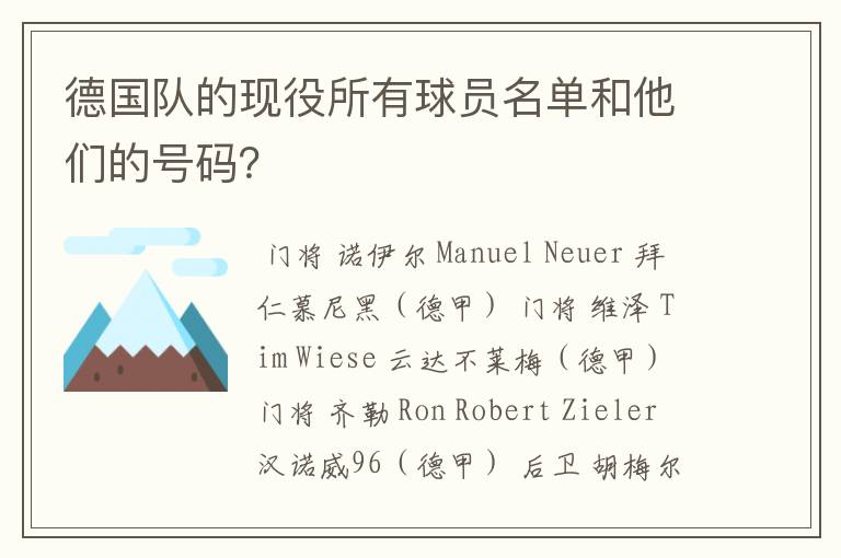 德国队的现役所有球员名单和他们的号码？