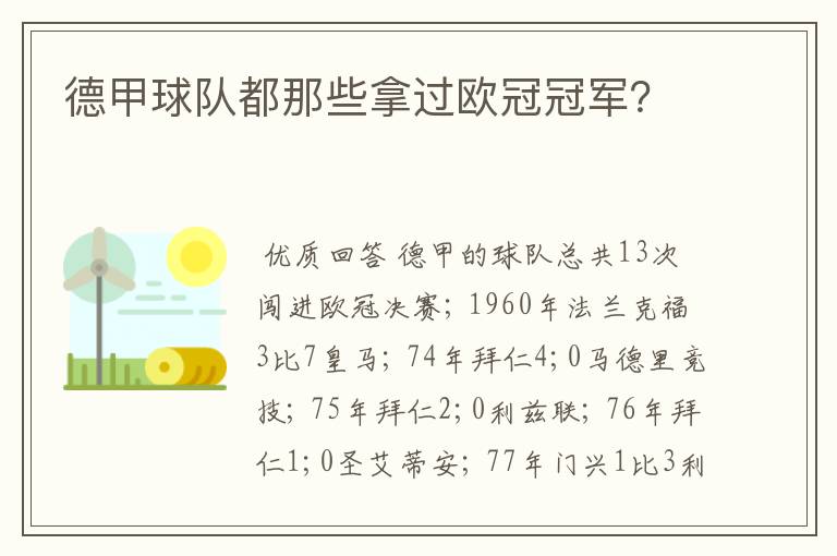 德甲球队都那些拿过欧冠冠军？