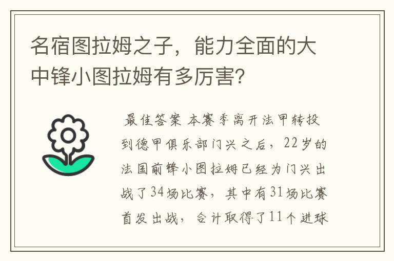 名宿图拉姆之子，能力全面的大中锋小图拉姆有多厉害？