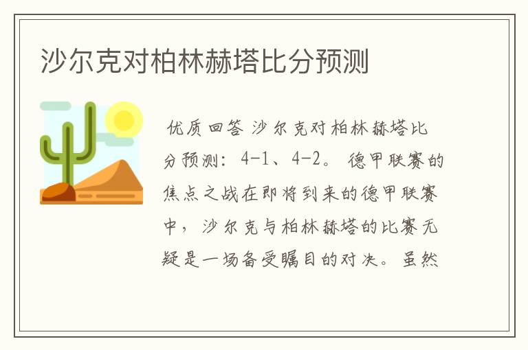 沙尔克对柏林赫塔比分预测