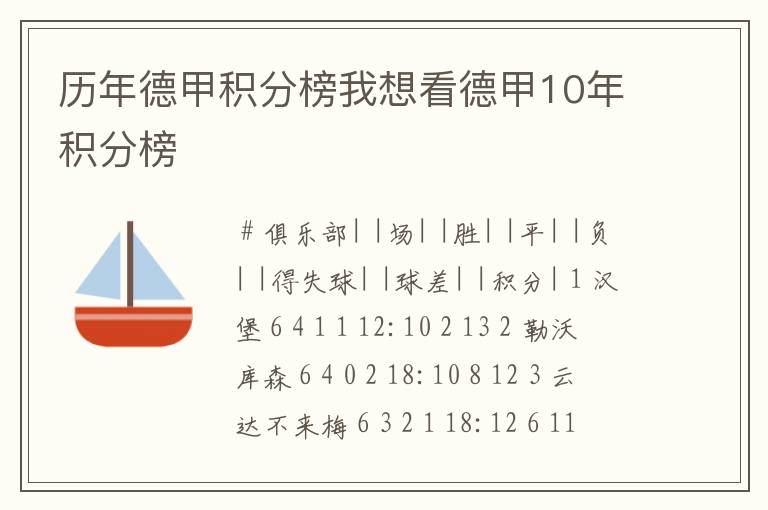 历年德甲积分榜我想看德甲10年积分榜