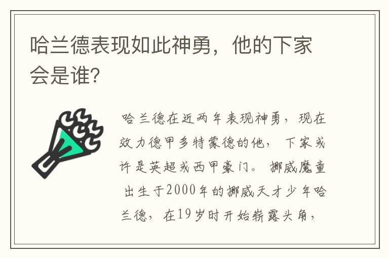 哈兰德表现如此神勇，他的下家会是谁？