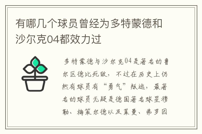 有哪几个球员曾经为多特蒙德和沙尔克04都效力过