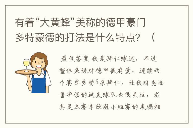 有着“大黄蜂”美称的德甲豪门多特蒙德的打法是什么特点？（请多特蒙德资深球迷回答）