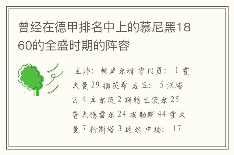 曾经在德甲排名中上的慕尼黑1860的全盛时期的阵容