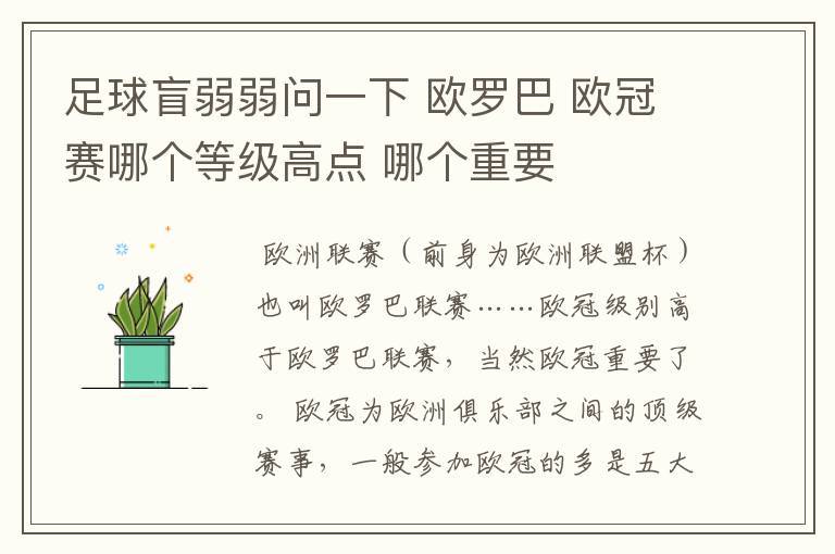 足球盲弱弱问一下 欧罗巴 欧冠赛哪个等级高点 哪个重要