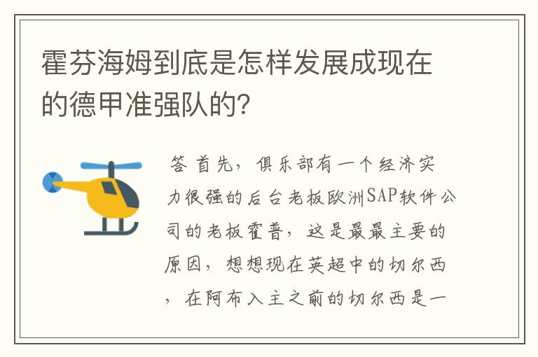 霍芬海姆到底是怎样发展成现在的德甲准强队的？