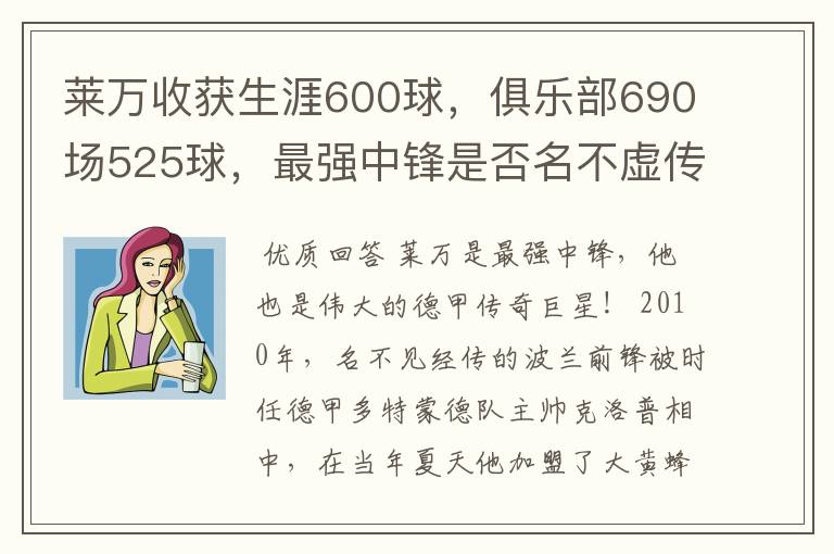 莱万收获生涯600球，俱乐部690场525球，最强中锋是否名不虚传？