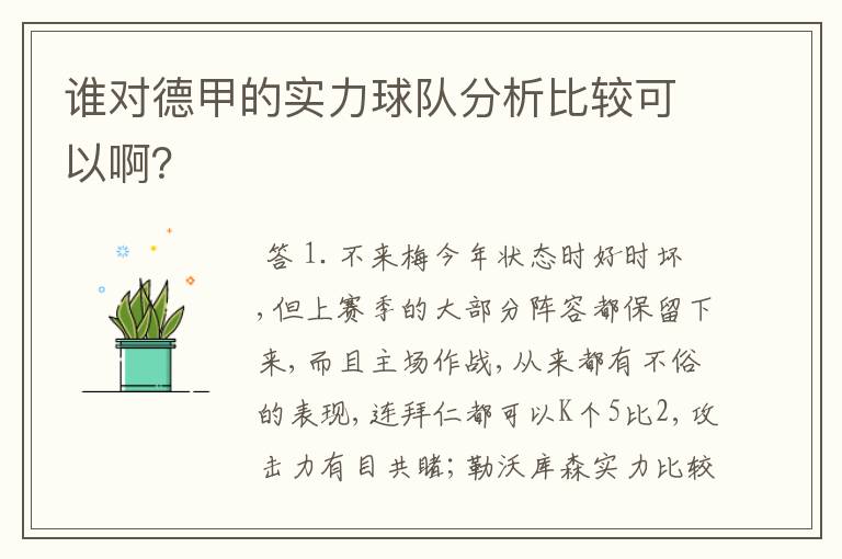 谁对德甲的实力球队分析比较可以啊？