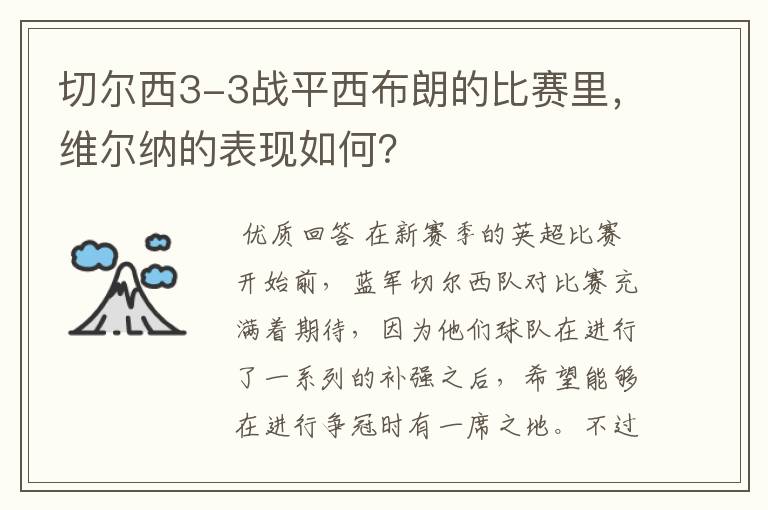 切尔西3-3战平西布朗的比赛里，维尔纳的表现如何？