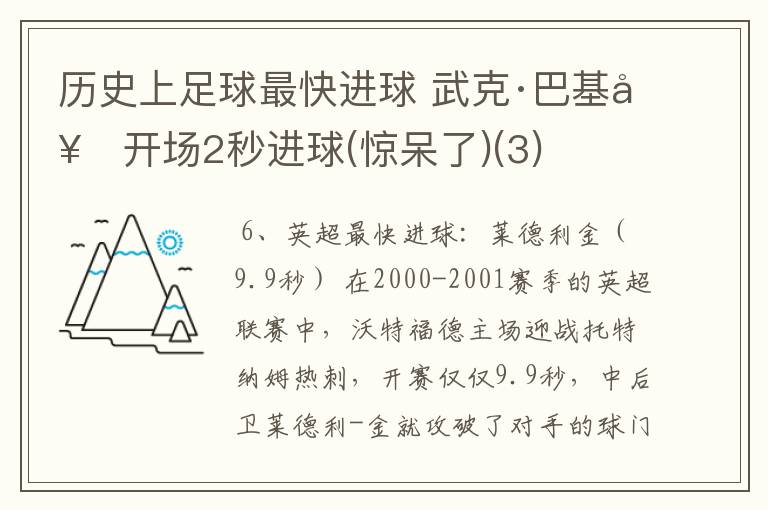 历史上足球最快进球 武克·巴基奇开场2秒进球(惊呆了)(3)