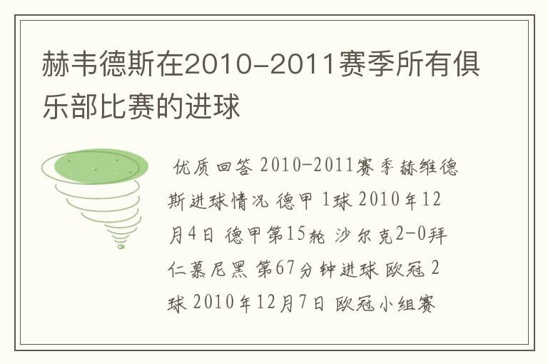 赫韦德斯在2010-2011赛季所有俱乐部比赛的进球