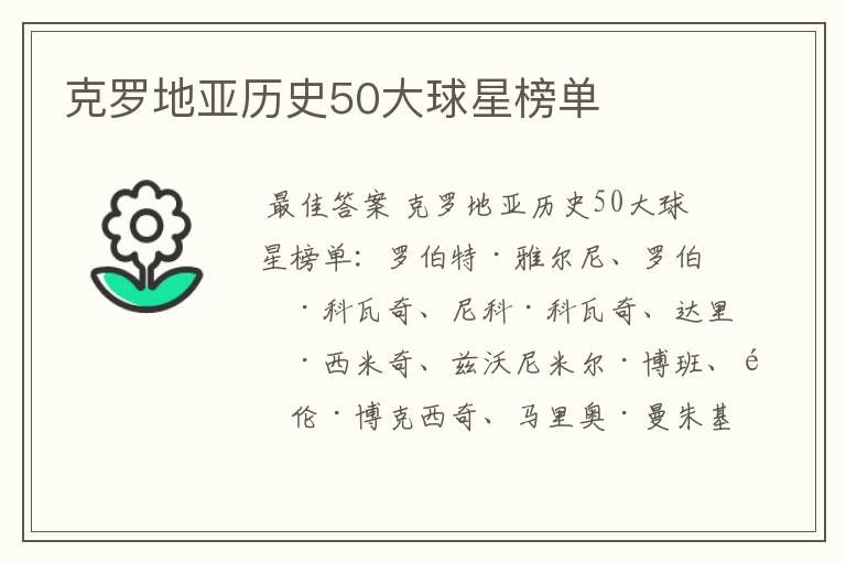 克罗地亚历史50大球星榜单