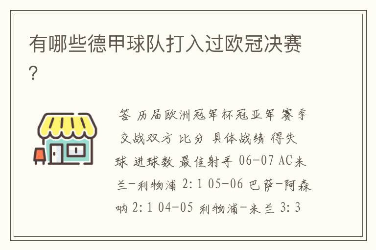 有哪些德甲球队打入过欧冠决赛？