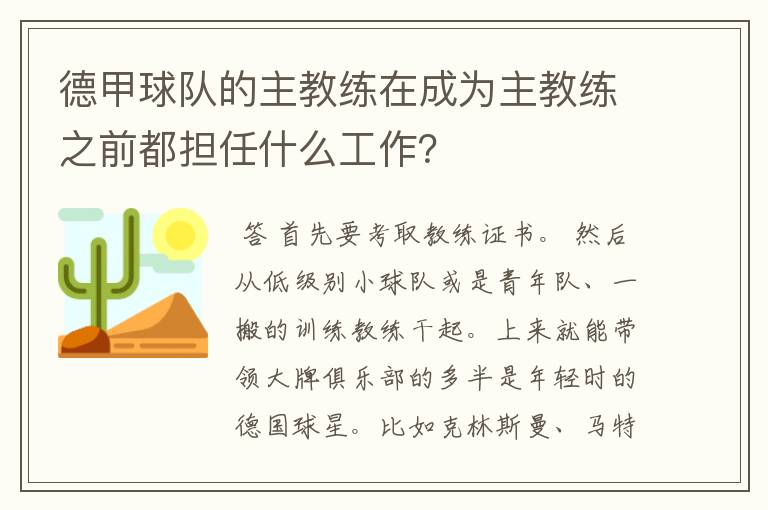 德甲球队的主教练在成为主教练之前都担任什么工作？