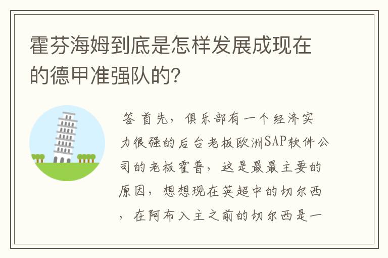 霍芬海姆到底是怎样发展成现在的德甲准强队的？