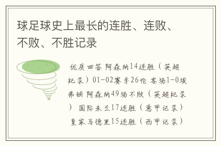 球足球史上最长的连胜、连败、不败、不胜记录