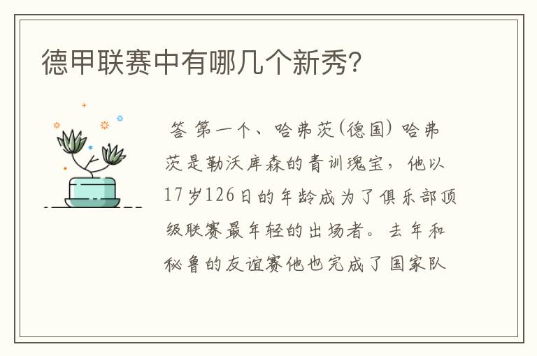 德甲联赛中有哪几个新秀？