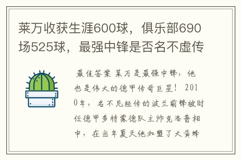 莱万收获生涯600球，俱乐部690场525球，最强中锋是否名不虚传？