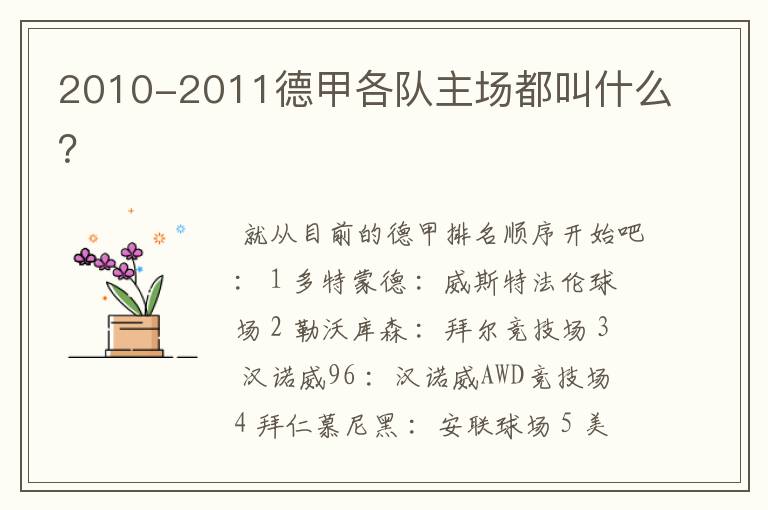 2010-2011德甲各队主场都叫什么？