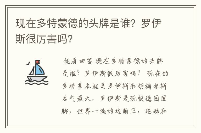 现在多特蒙德的头牌是谁？罗伊斯很厉害吗？