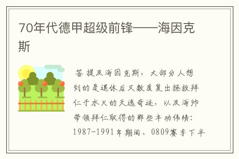 70年代德甲超级前锋——海因克斯