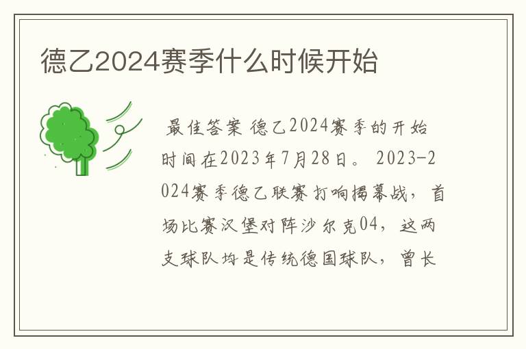 德乙2024赛季什么时候开始