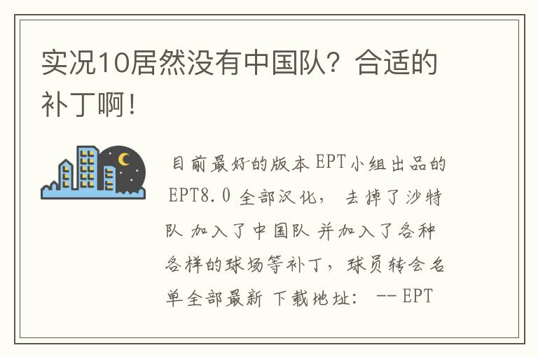 实况10居然没有中国队？合适的补丁啊！