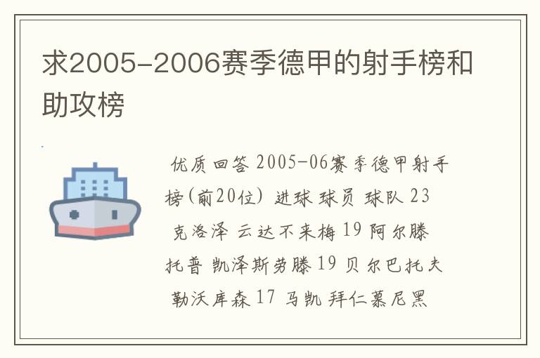 求2005-2006赛季德甲的射手榜和助攻榜