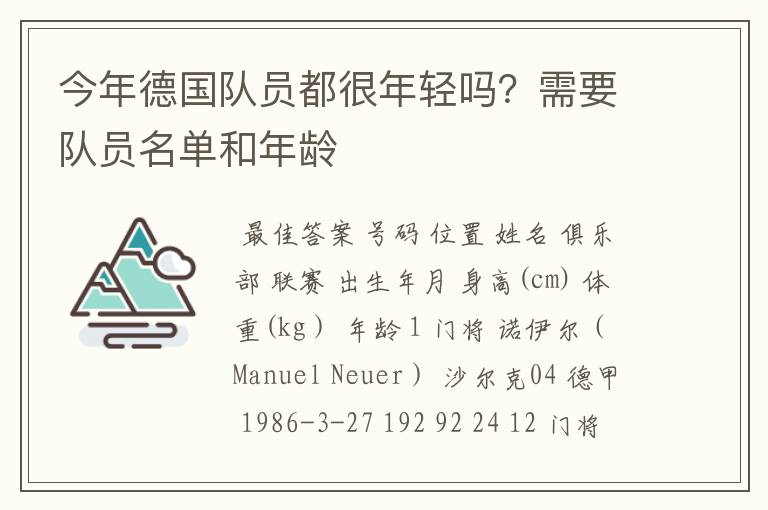 今年德国队员都很年轻吗？需要队员名单和年龄