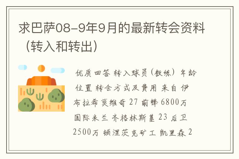 求巴萨08-9年9月的最新转会资料（转入和转出）