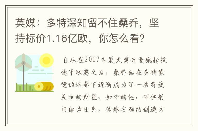 英媒：多特深知留不住桑乔，坚持标价1.16亿欧，你怎么看？