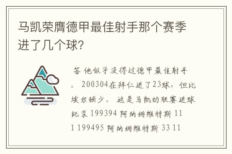 马凯荣膺德甲最佳射手那个赛季进了几个球？