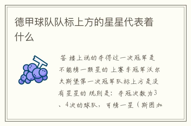 德甲球队队标上方的星星代表着什么