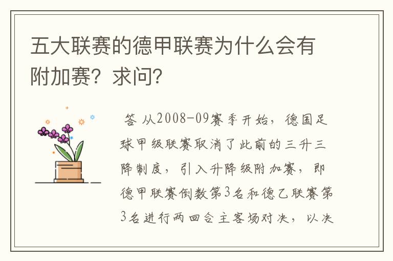 五大联赛的德甲联赛为什么会有附加赛？求问？