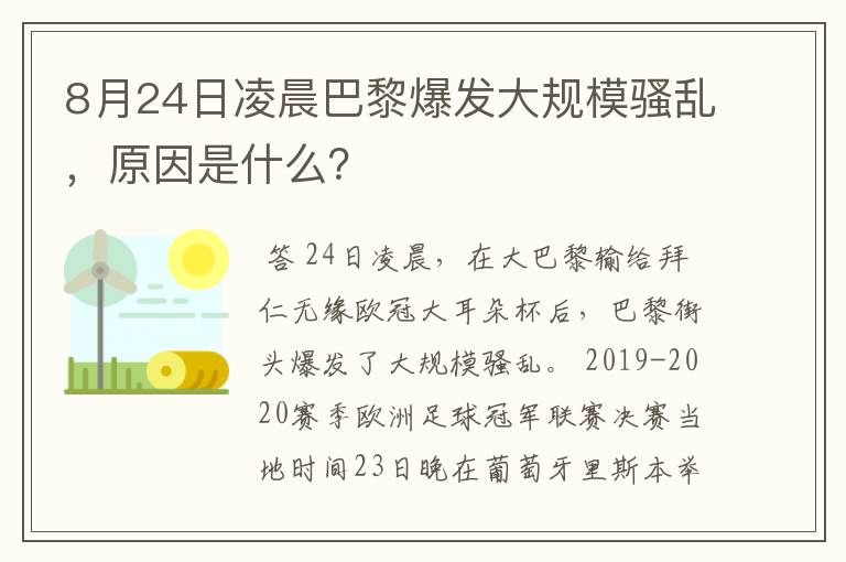 8月24日凌晨巴黎爆发大规模骚乱，原因是什么？