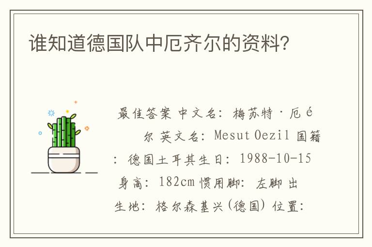 谁知道德国队中厄齐尔的资料？